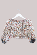 Kitty Vintage Sari Crop Top - Cream Paisley - Free Size