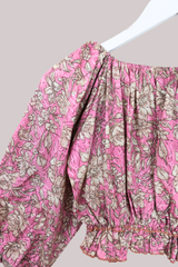 Kitty Vintage Sari Crop Top - Dusky Gardenia - Free Size