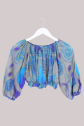 Kitty Vintage Sari Crop Top - Pidgeon - Free Size