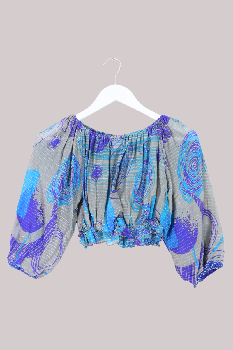 Kitty Vintage Sari Crop Top - Pidgeon - Free Size