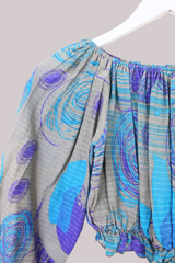 Kitty Vintage Sari Crop Top - Pidgeon - Free Size