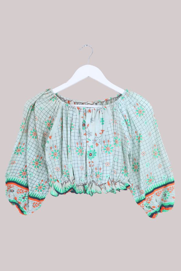 Kitty Vintage Cotton Crop Top - Peppermint - Free Size