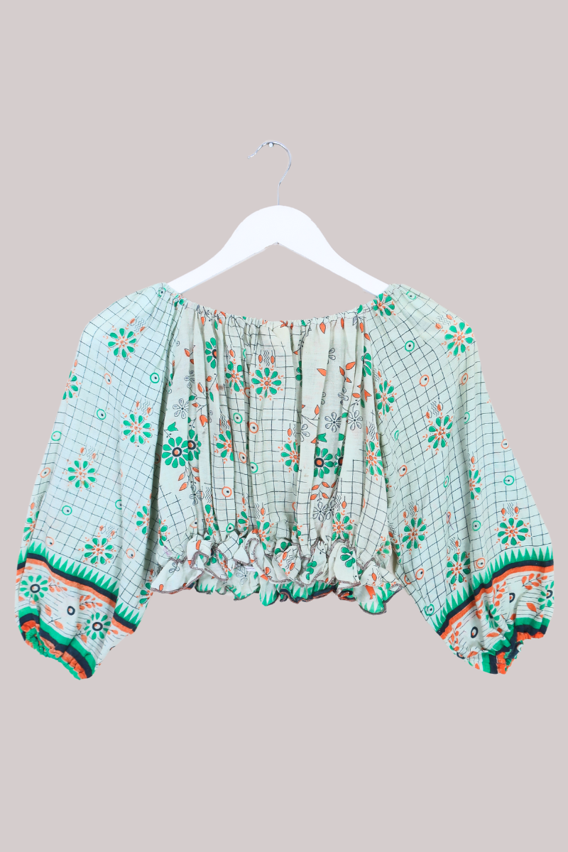 Kitty Vintage Cotton Crop Top - Peppermint - Free Size