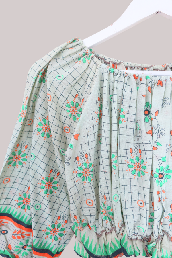 Kitty Vintage Cotton Crop Top - Peppermint - Free Size