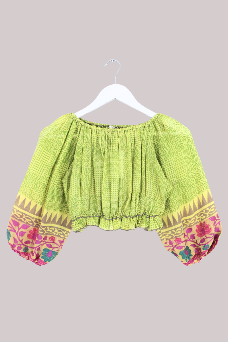 Kitty Vintage Cotton Crop Top - Pear Green - Free Size