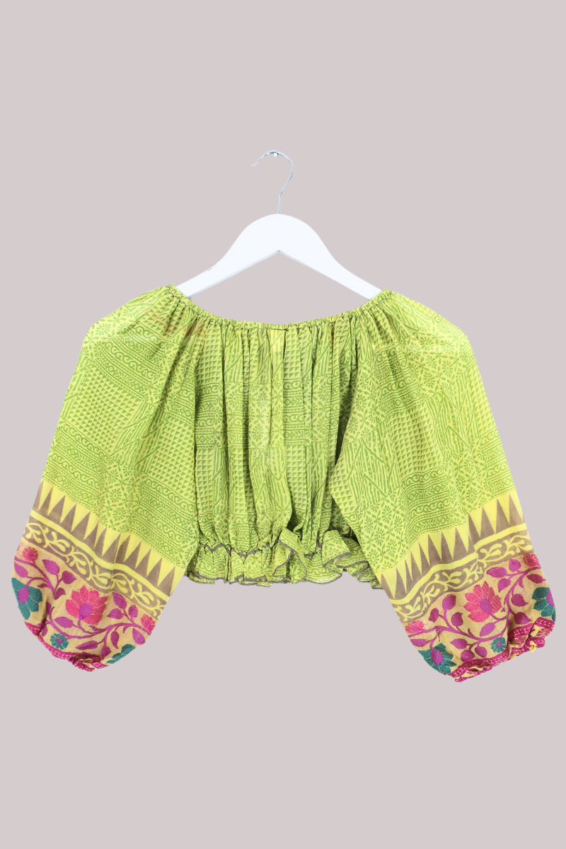 Kitty Vintage Cotton Crop Top - Pear Green - Free Size