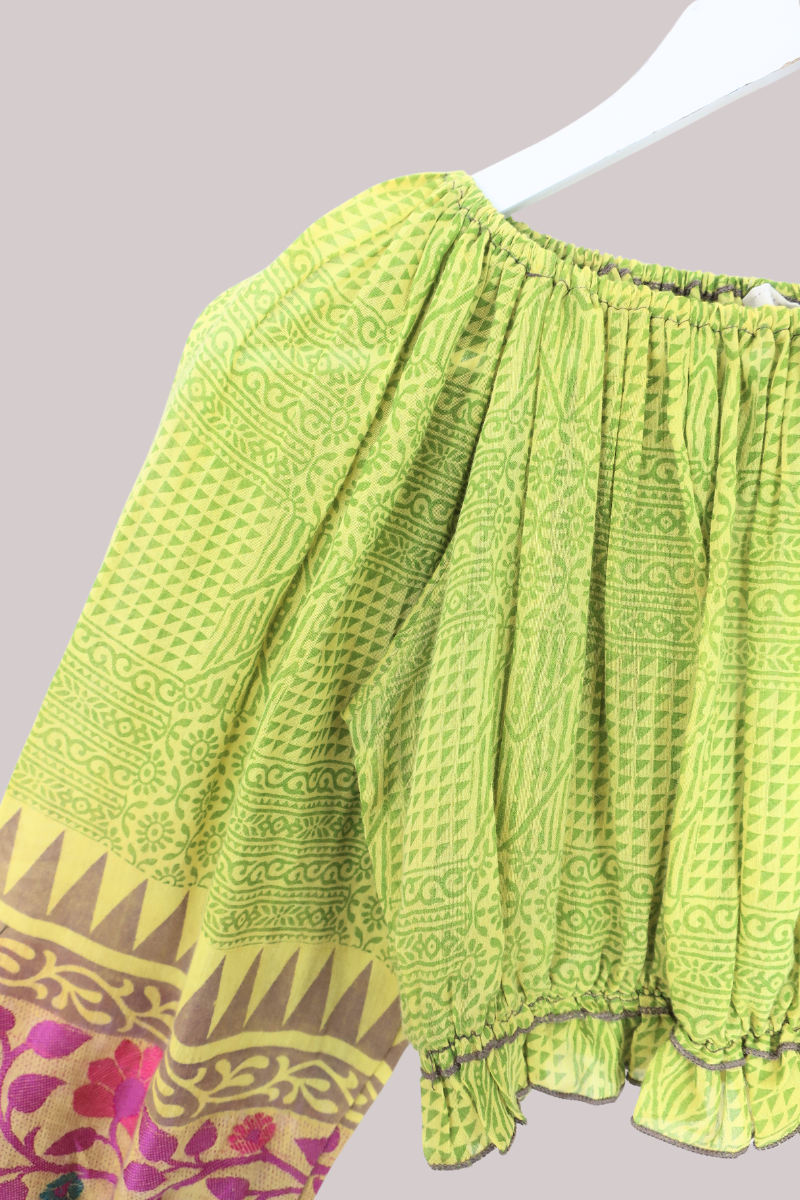 Kitty Vintage Cotton Crop Top - Pear Green - Free Size