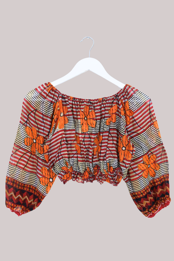 Kitty Vintage Cotton Crop Top - Cosmos Stripe - Free Size