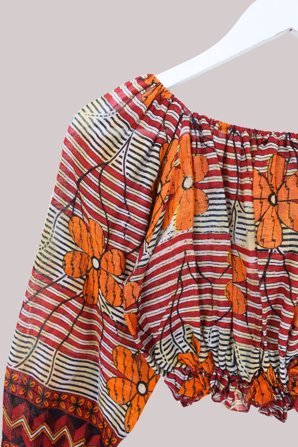 Kitty Vintage Cotton Crop Top - Cosmos Stripe - Free Size