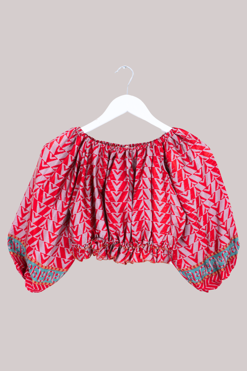 Kitty Vintage Cotton Crop Top - Scarlet - Free Size
