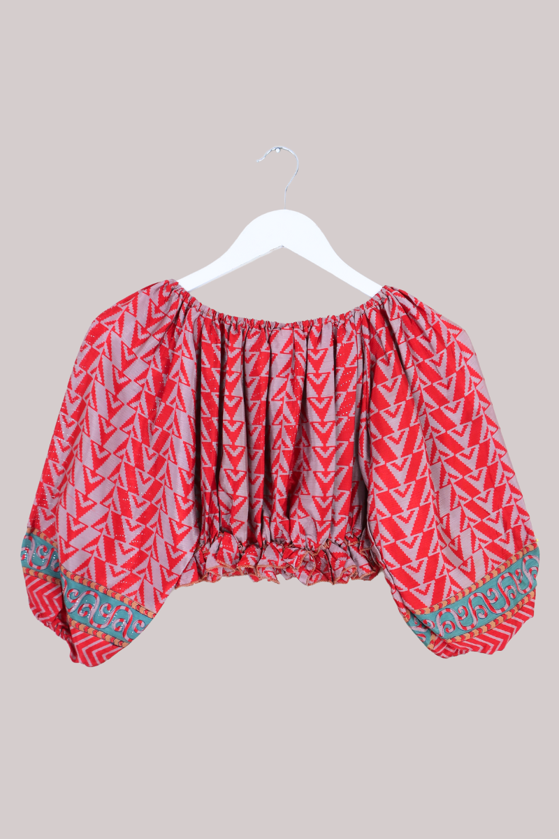 Kitty Vintage Cotton Crop Top - Scarlet - Free Size