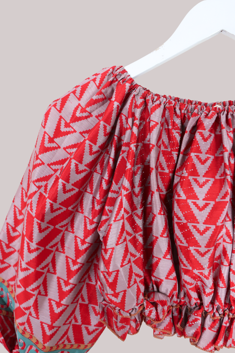 Kitty Vintage Cotton Crop Top - Scarlet - Free Size