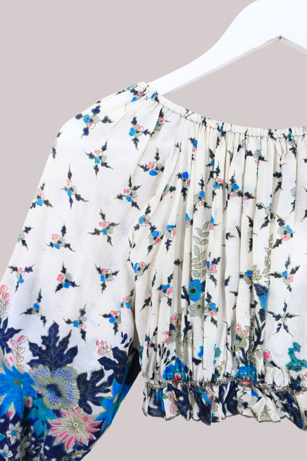 Kitty Vintage Cotton Crop Top - Grecian Garden - Free Size