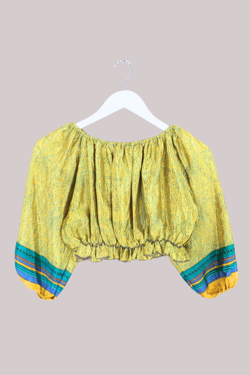 Kitty Vintage Cotton Crop Top - Yellow Palms - Free Size