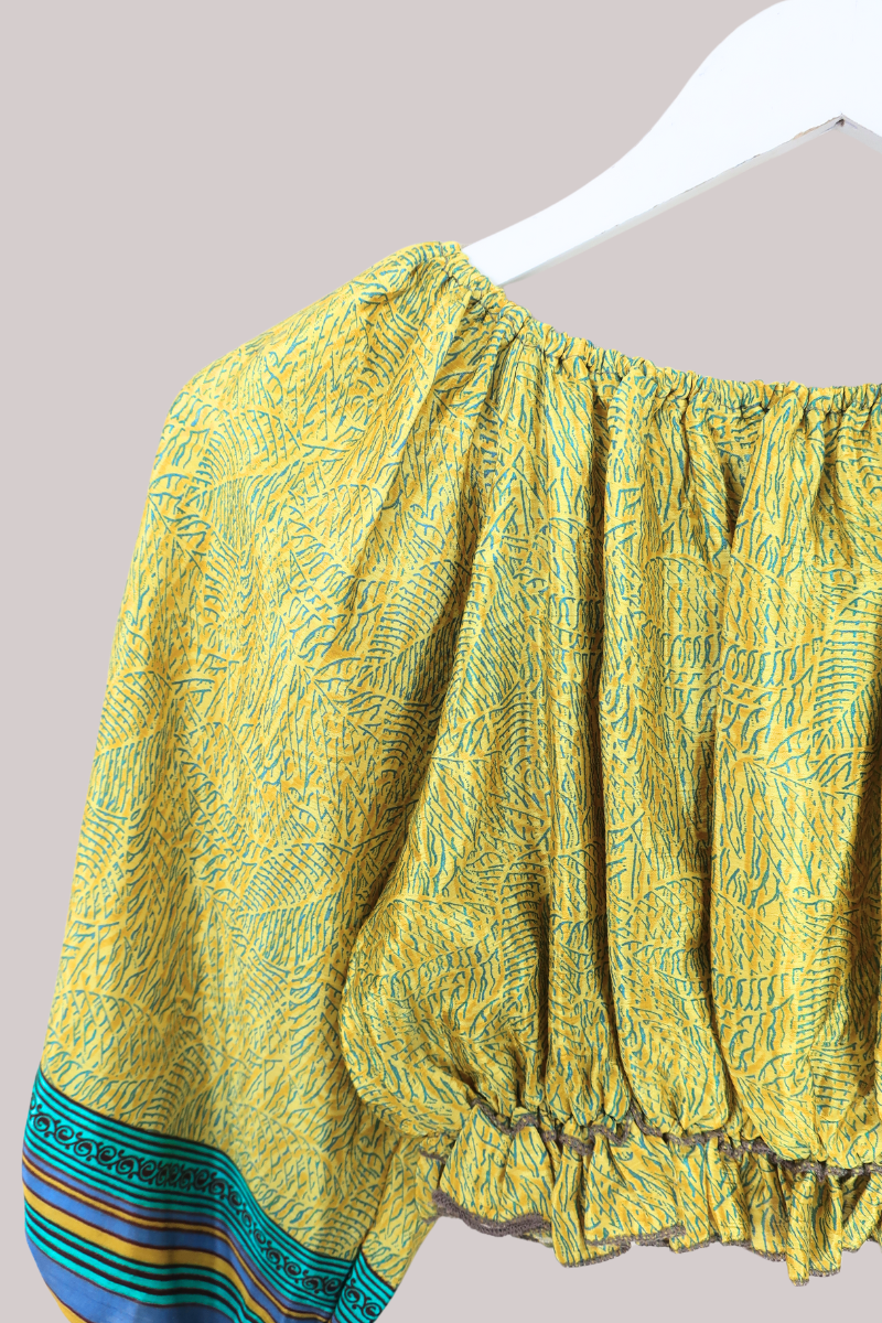 Kitty Vintage Cotton Crop Top - Yellow Palms - Free Size