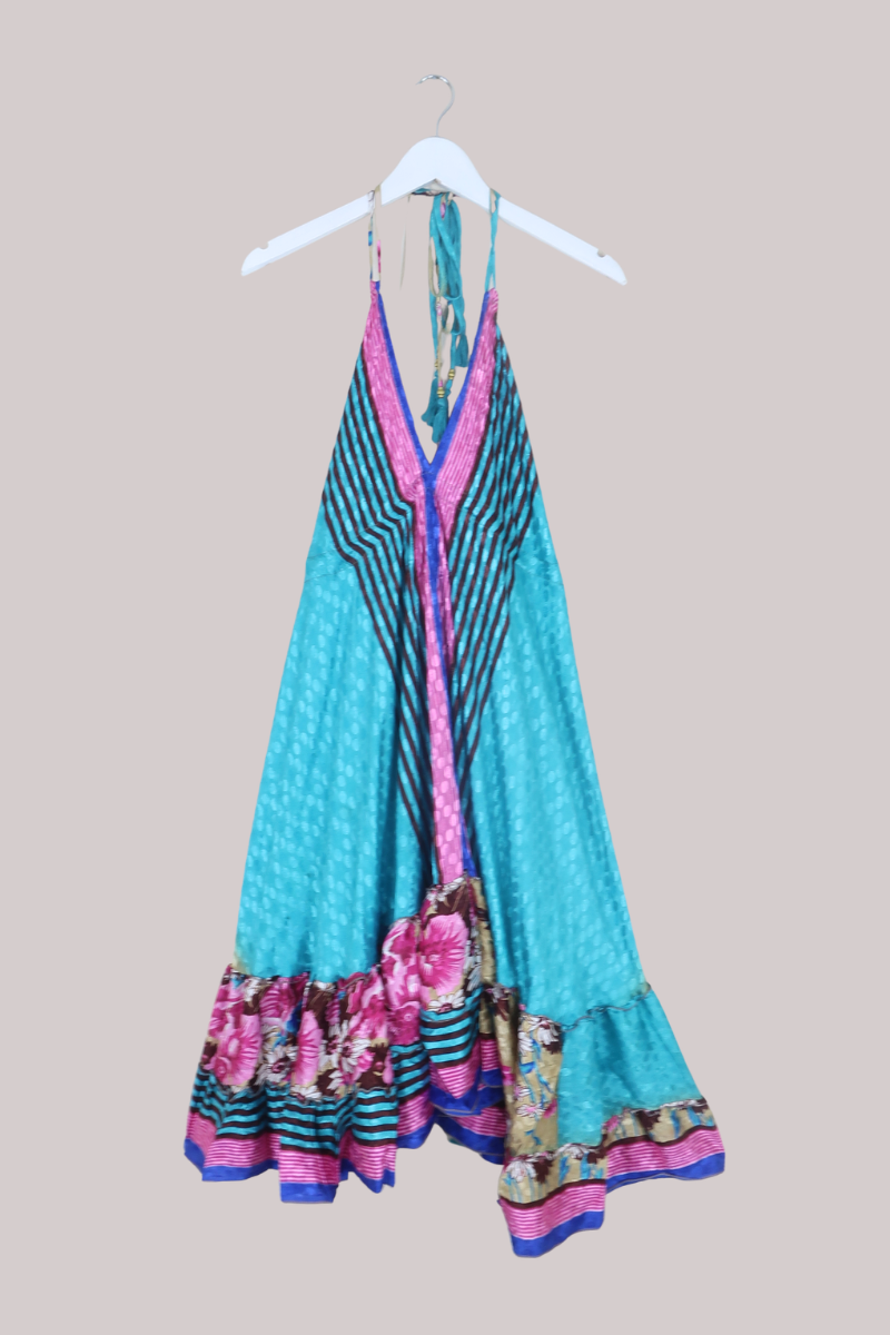 Blossom Halter Midi Dress in Aqua Blue - Free Size L/XL