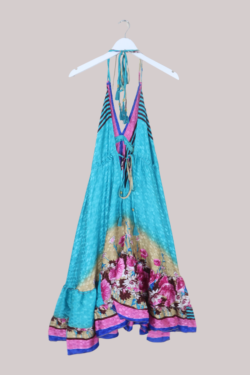 Blossom Halter Midi Dress in Aqua Blue - Free Size L/XL