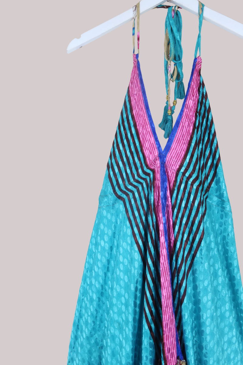 Blossom Halter Midi Dress in Aqua Blue - Free Size L/XL