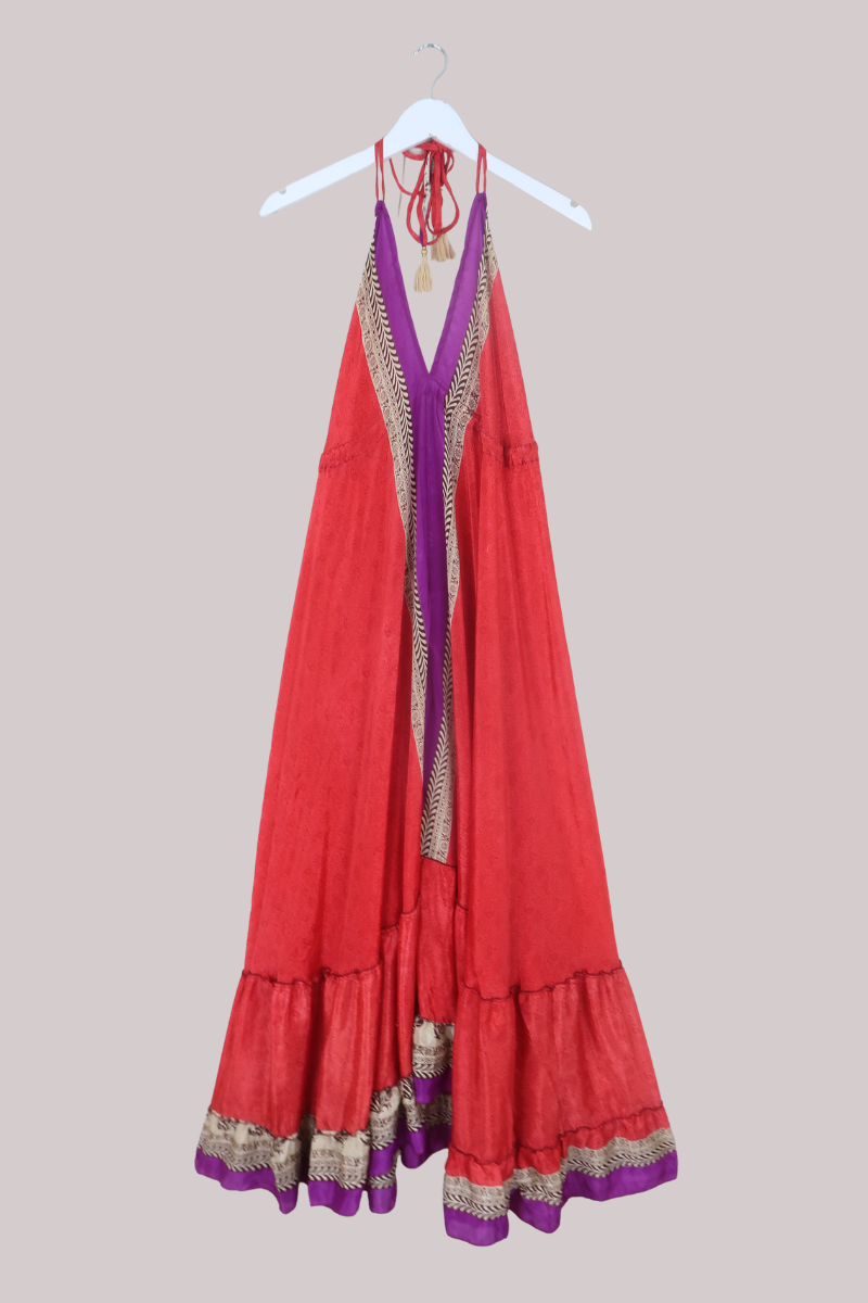 Blossom Halter Maxi Dress in Garnet Red Paisley - Free Size M/L