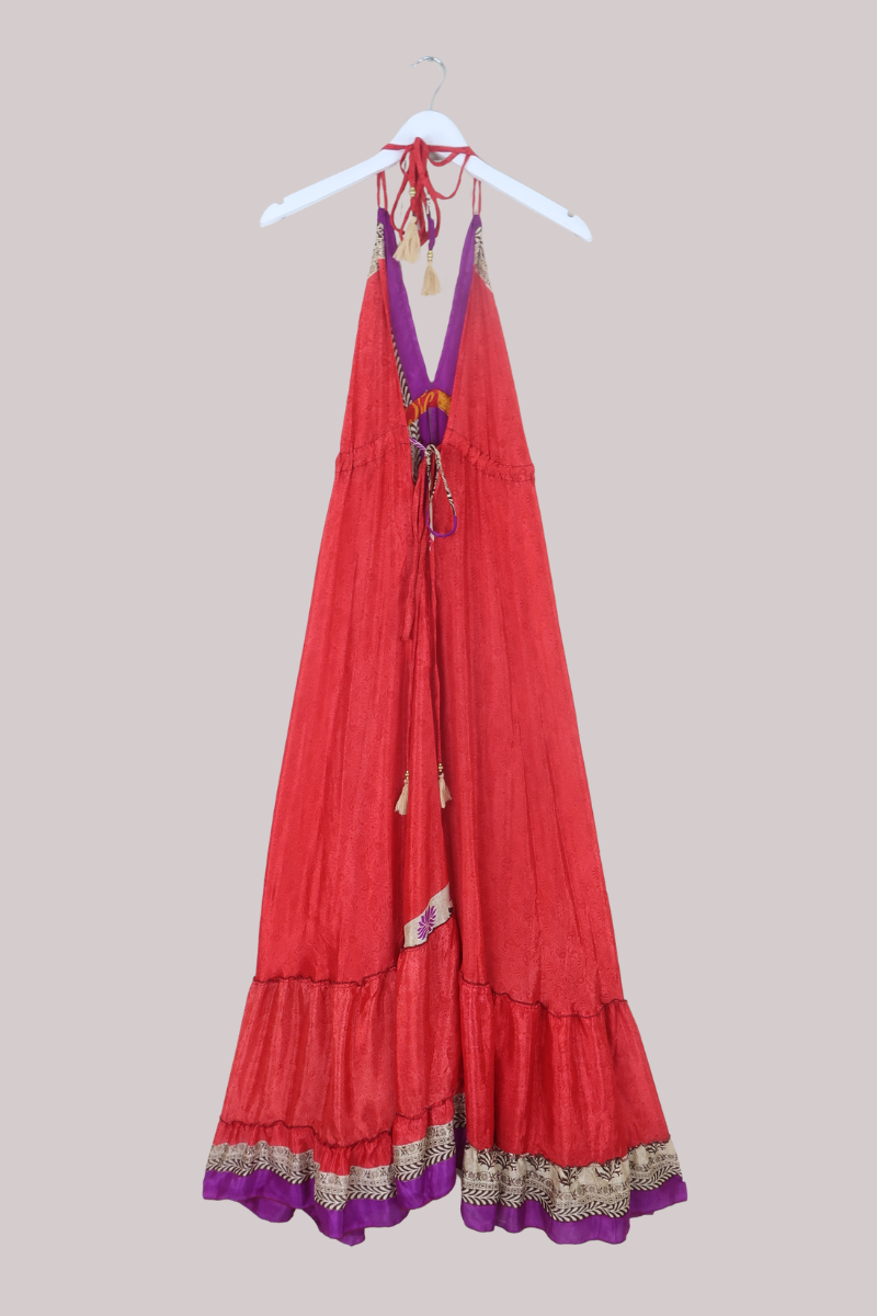 Blossom Halter Maxi Dress in Garnet Red Paisley - Free Size M/L