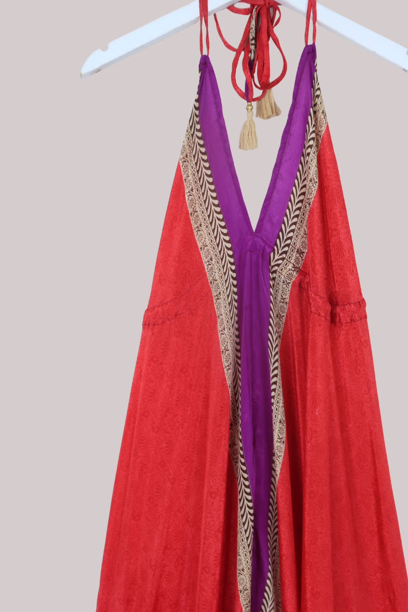 Blossom Halter Maxi Dress in Garnet Red Paisley - Free Size M/L