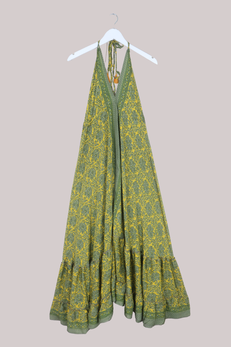 Blossom Halter Maxi Dress in Lemon & Lime Paisley - Free Size M/L
