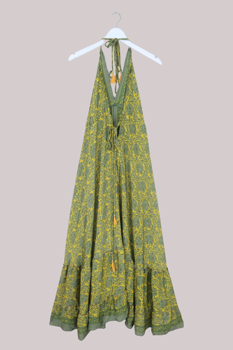 Blossom Halter Maxi Dress in Lemon & Lime Paisley - Free Size M/L