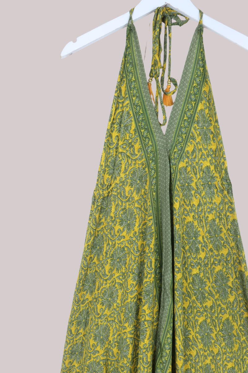 Blossom Halter Maxi Dress in Lemon & Lime Paisley - Free Size M/L