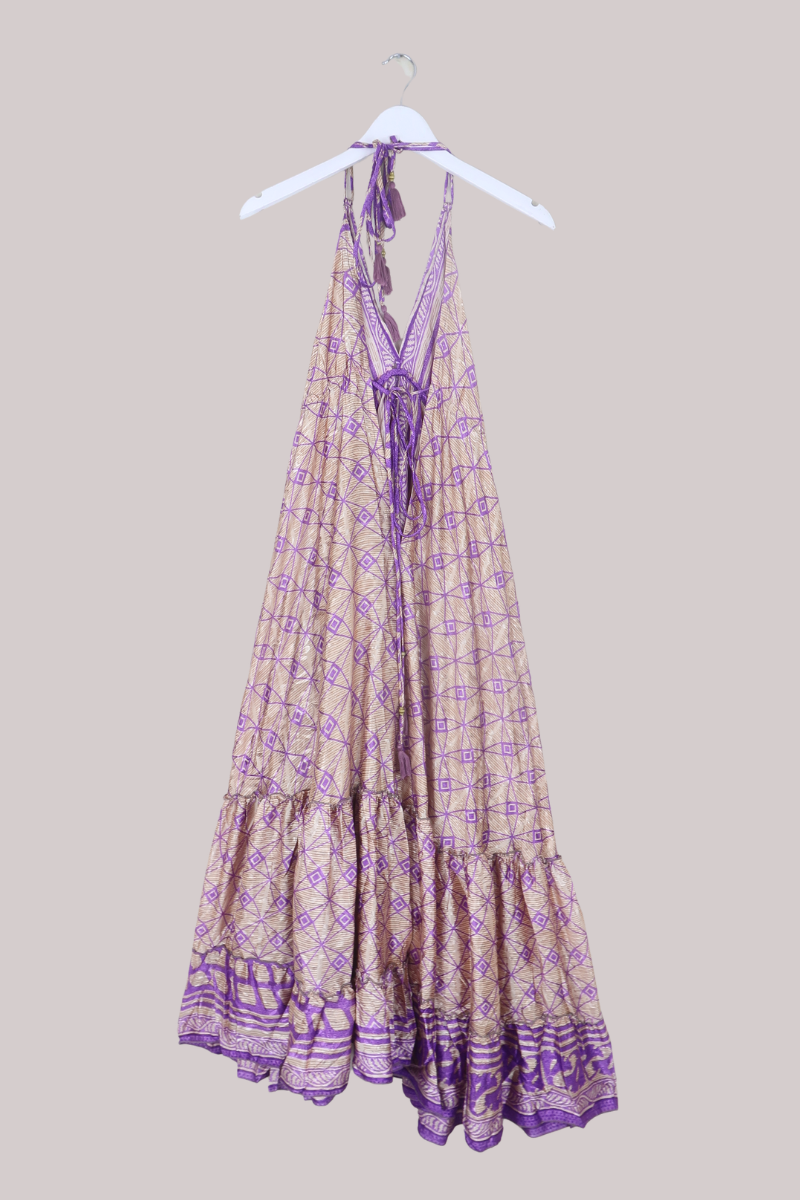 Blossom Halter Maxi Dress in Champagne & Violet - Free Size XL/XXL