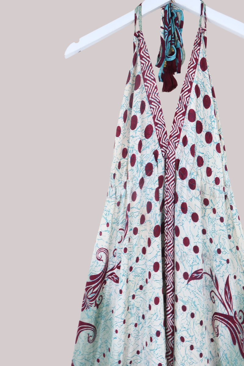Blossom Halter Maxi Dress in Glacier Blue & Mulberry - Free Size S/M