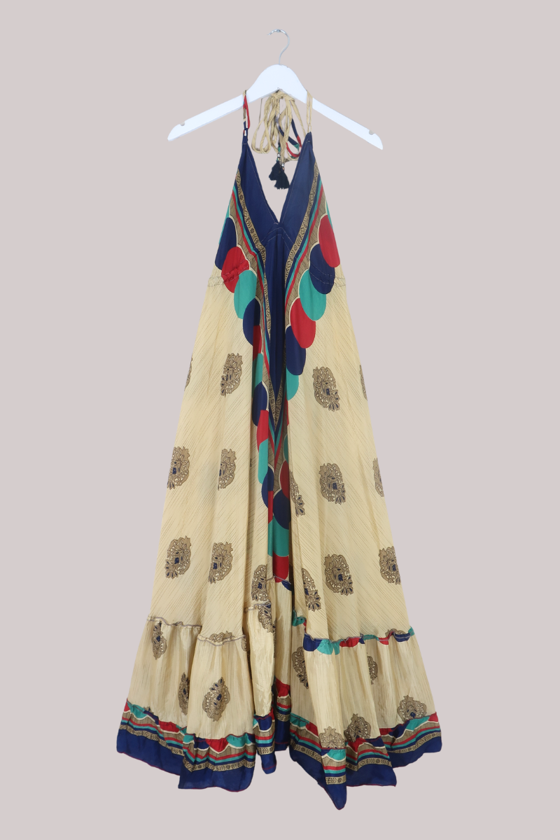 Blossom Halter Maxi Dress in Golden Crests - Free Size XL/XXL
