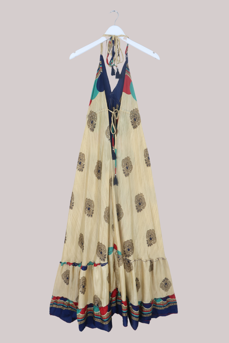 Blossom Halter Maxi Dress in Golden Crests - Free Size L/XL