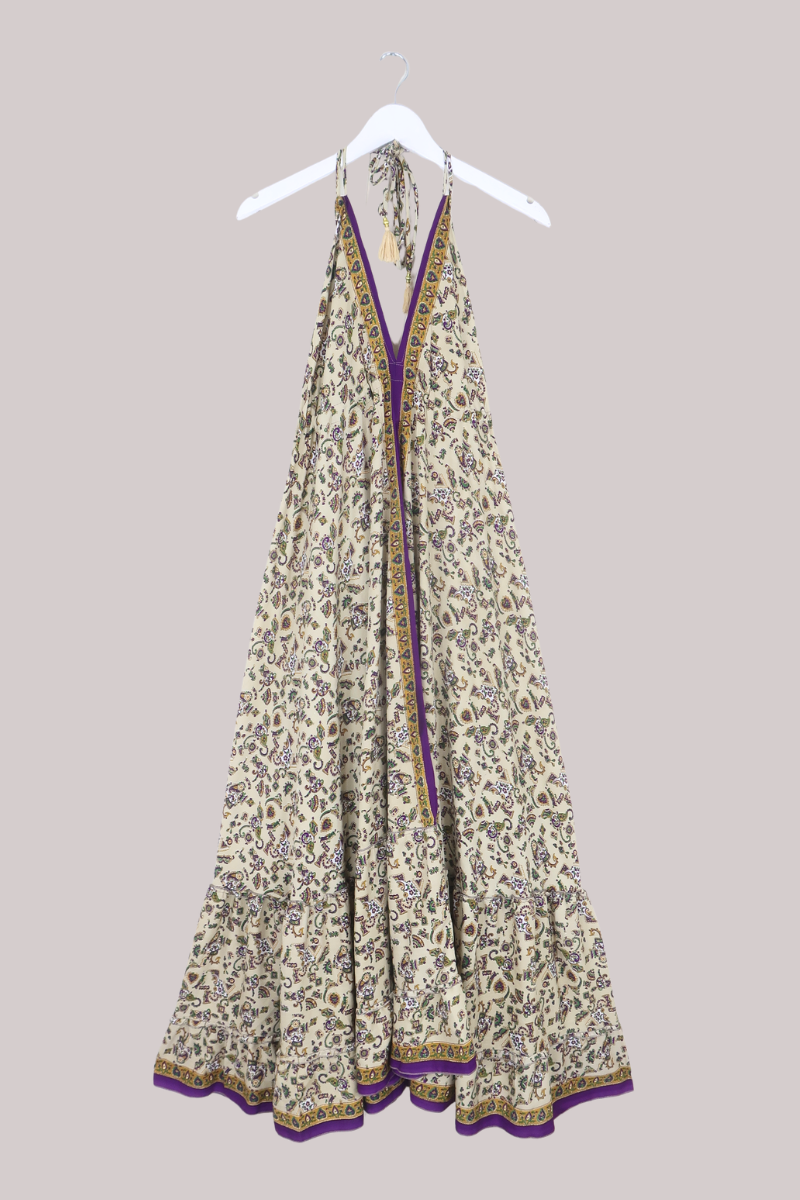 Blossom Halter Maxi Dress in Royal Purple Paisley - Free Size S/M