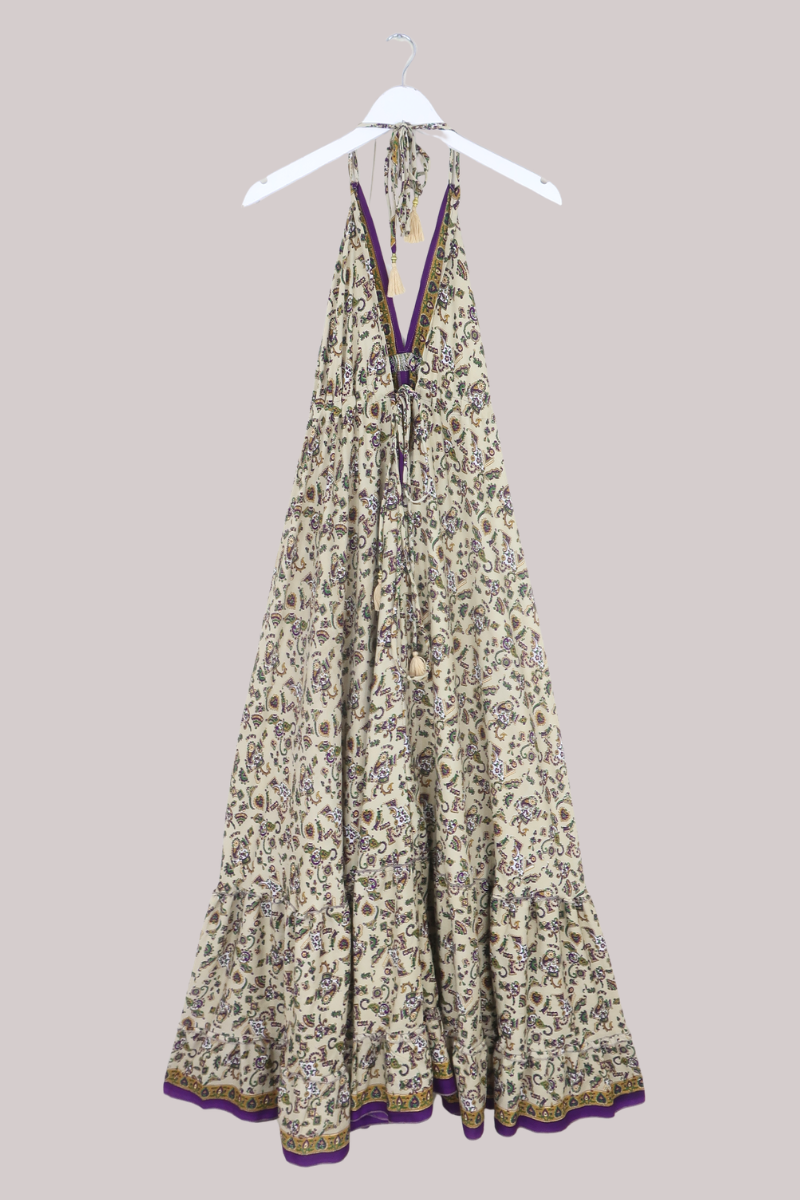 Blossom Halter Maxi Dress in Royal Purple Paisley - Free Size S/M