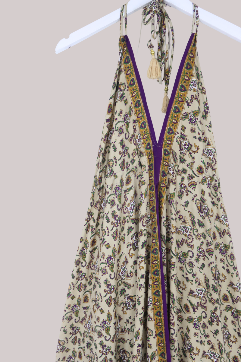 Blossom Halter Maxi Dress in Royal Purple Paisley - Free Size S/M