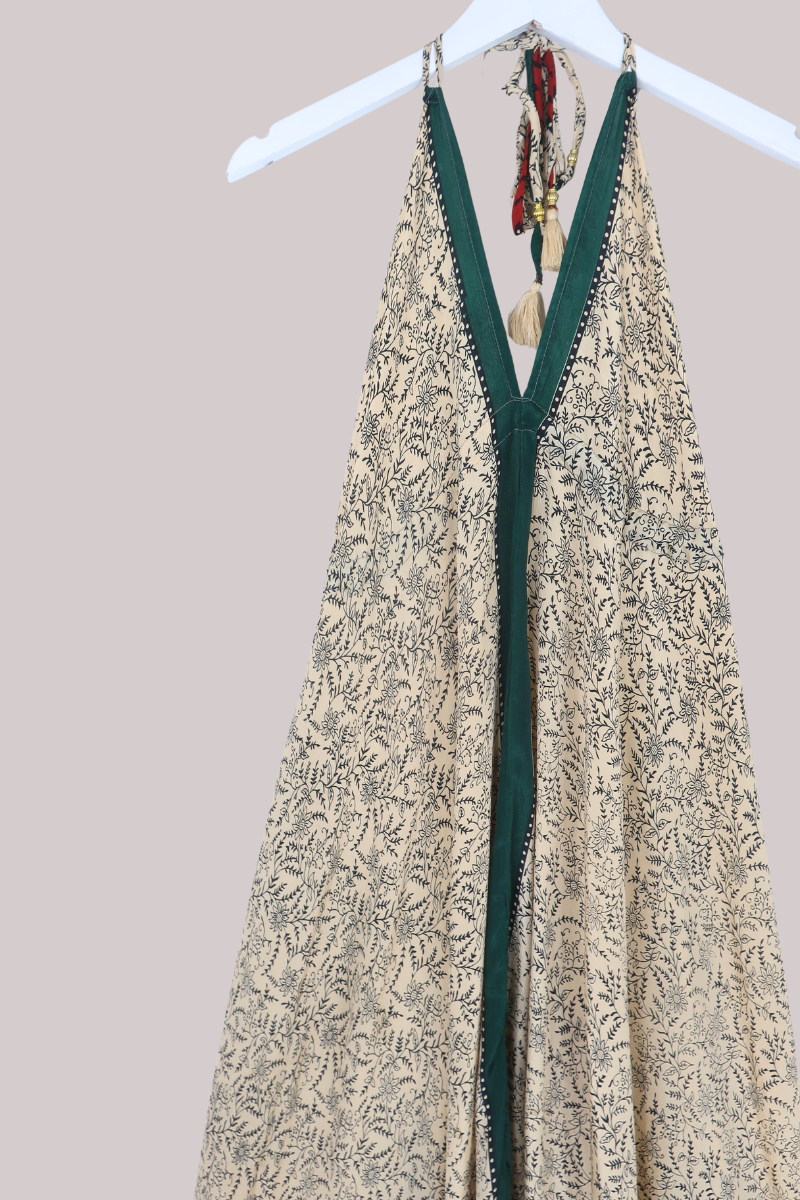 Blossom Halter Maxi Dress in Hand Drawn Florals - Free Size M/L