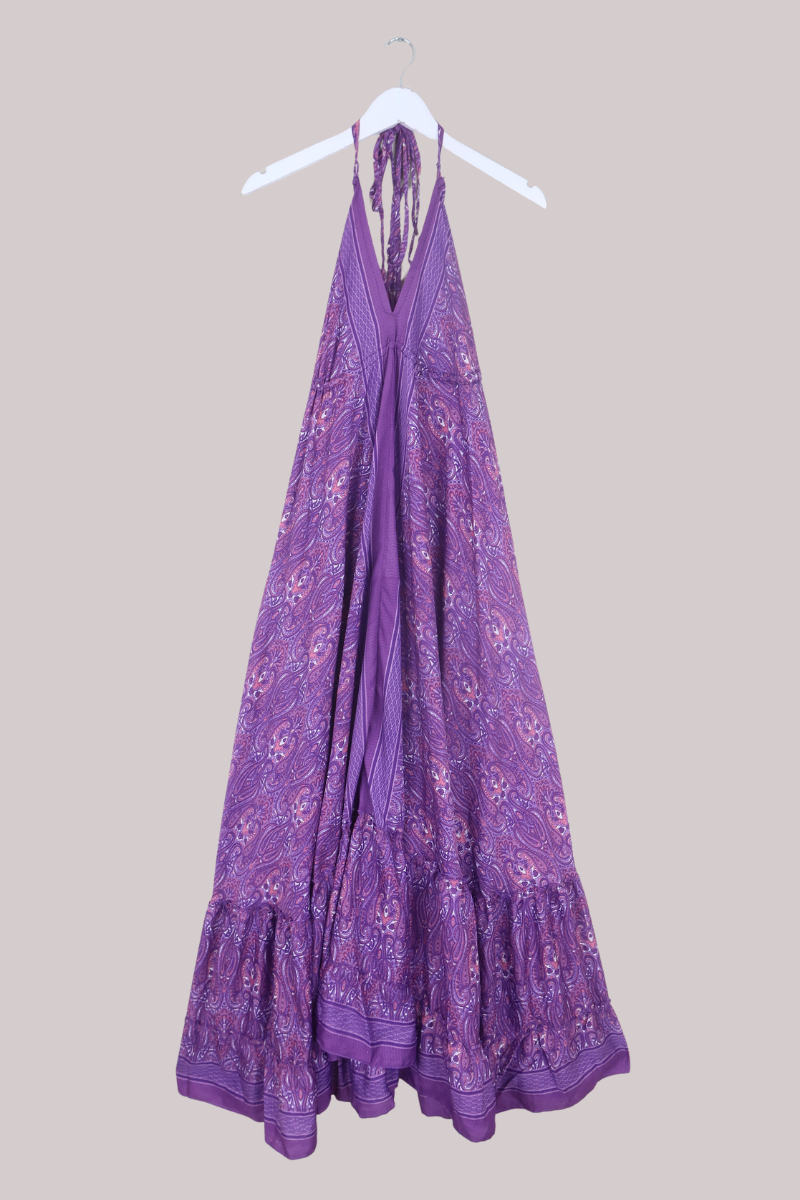 Blossom Halter Maxi Dress in Jeweled Violet Paisley - Free Size XL/XXL