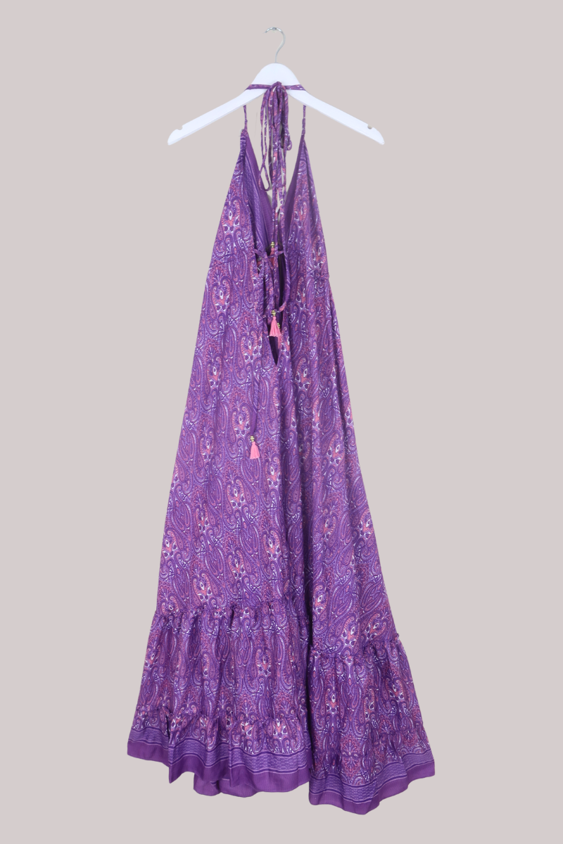 Blossom Halter Maxi Dress in Jeweled Violet Paisley - Free Size XL/XXL