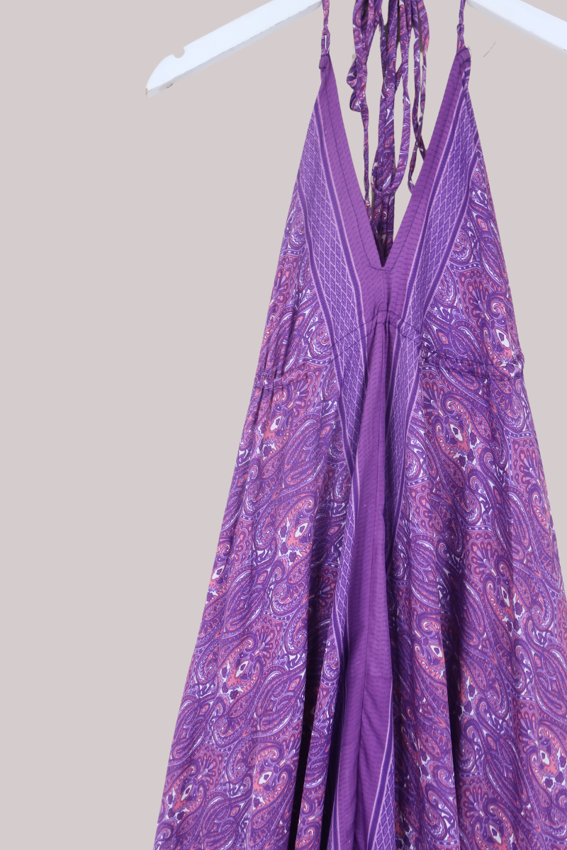 Blossom Halter Maxi Dress in Jeweled Violet Paisley - Free Size XL/XXL