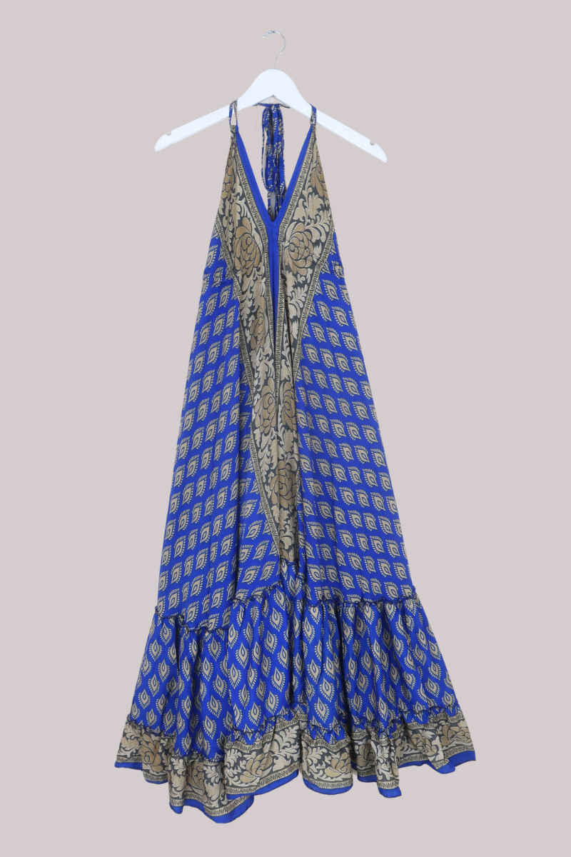 Blossom Halter Maxi  Dress in Midnight Blue - Free Size M/L