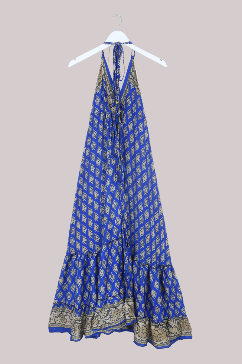 Blossom Halter Maxi  Dress in Midnight Blue - Free Size M/L