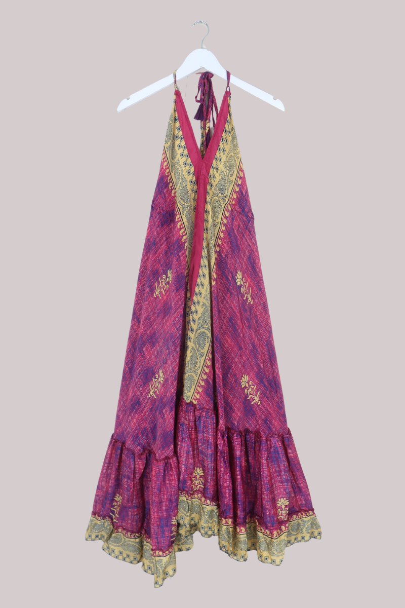 Blossom Halter Midi Dress in Abstract Magenta - Free Size L/XL