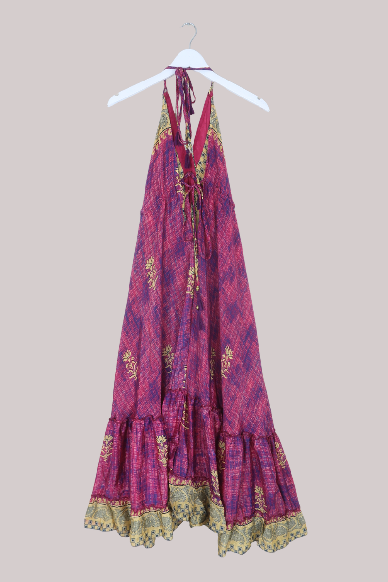 Blossom Halter Midi Dress in Abstract Magenta - Free Size L/XL