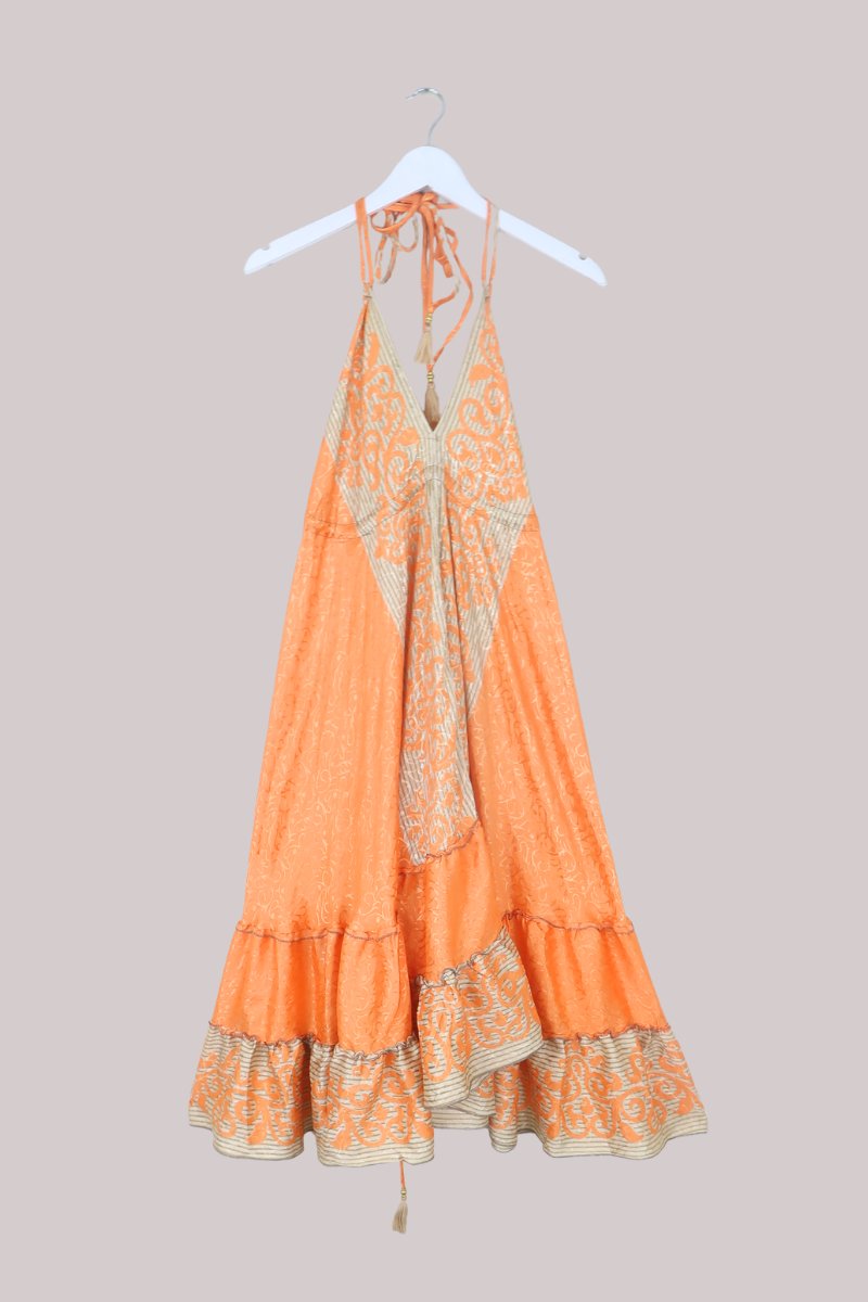 Blossom Halter Midi Dress in Clementine Spritz - Free Size L