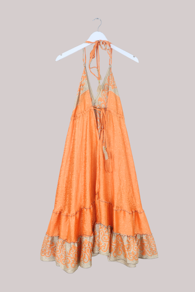 Blossom Halter Midi Dress in Clementine Spritz - Free Size L