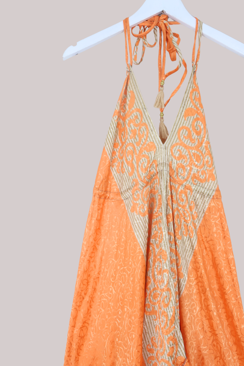 Blossom Halter Midi Dress in Clementine Spritz - Free Size L