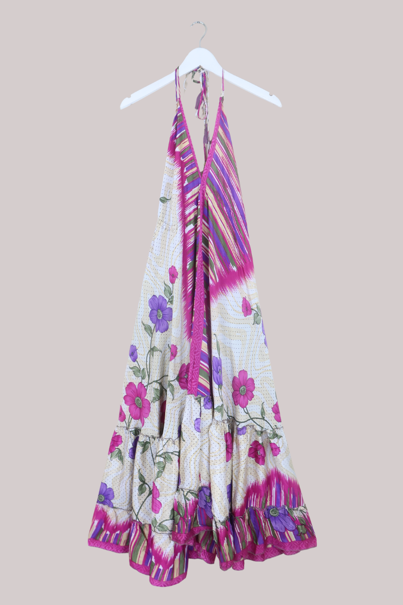 Blossom Halter Maxi Dress in Climbing Magenta Florals - Free Size XXL