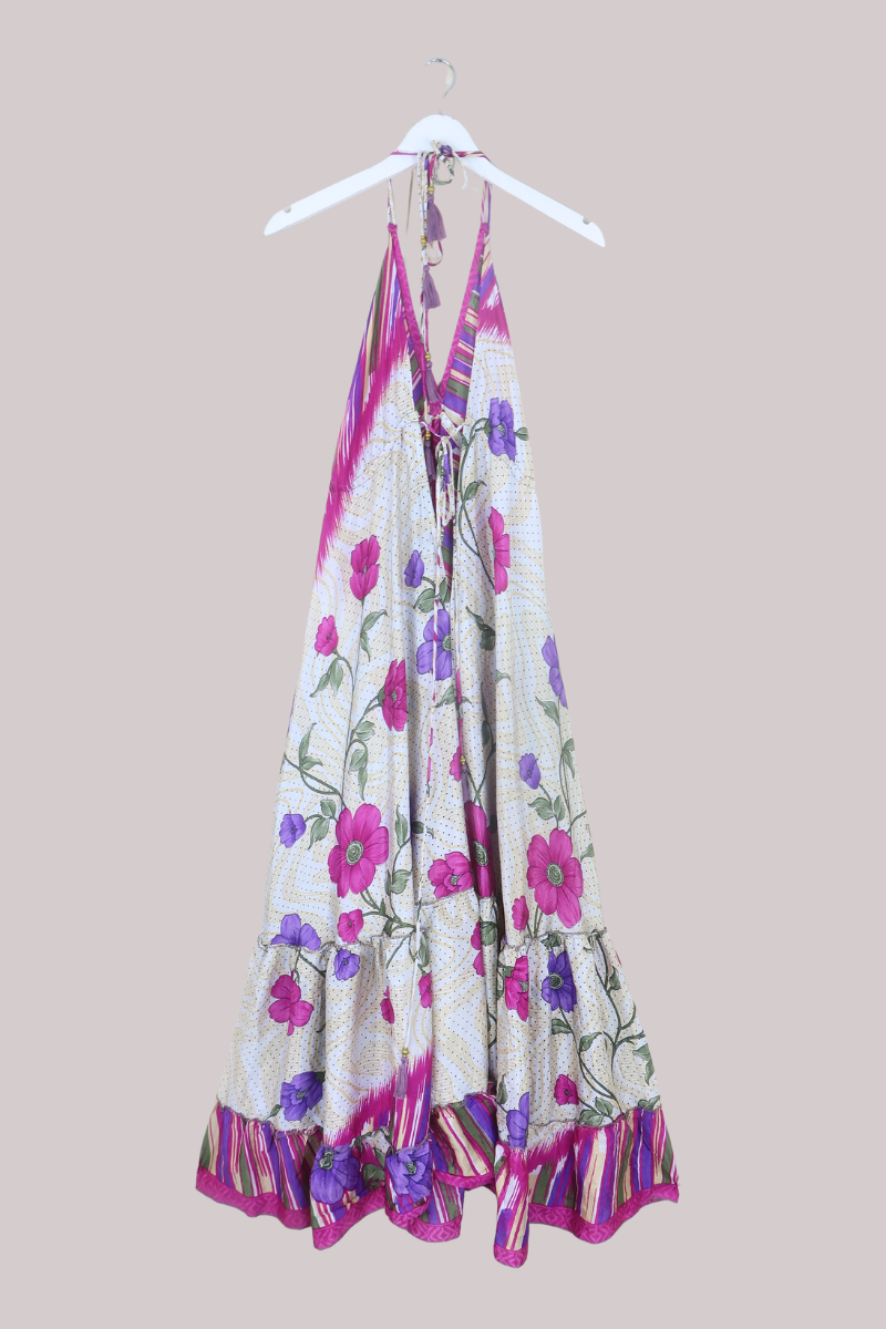 Blossom Halter Maxi Dress in Climbing Magenta Florals - Free Size XXL