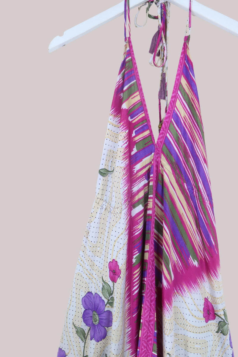 Blossom Halter Maxi Dress in Climbing Magenta Florals - Free Size XXL