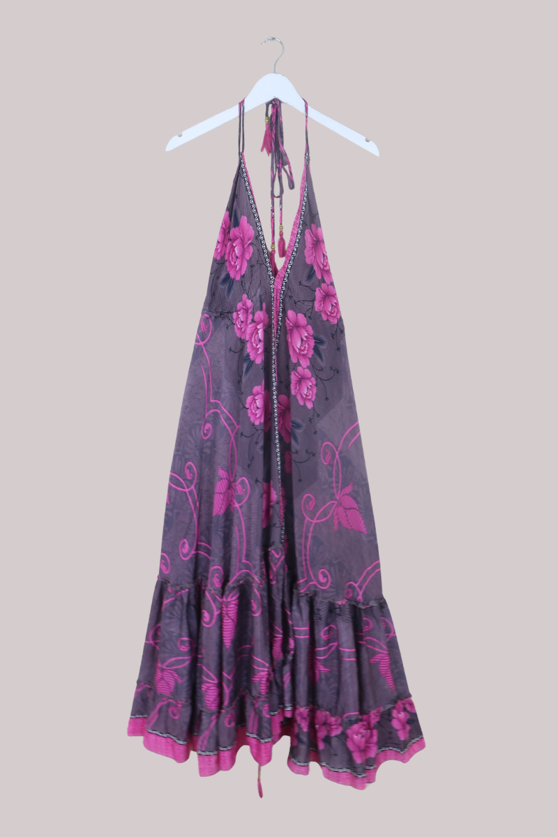 Blossom Halter Maxi Dress in Jeweled Magenta Florals - Free Size XL/XXL